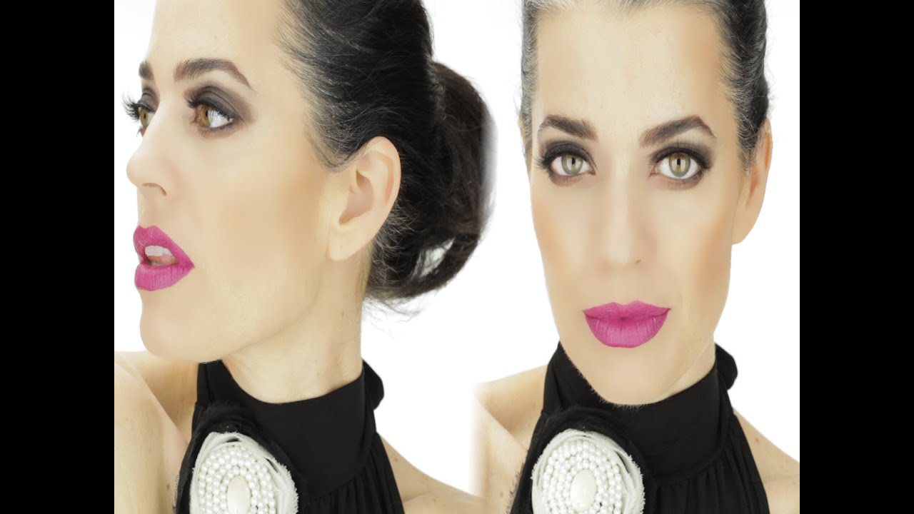 Soft French smoky eye with plum power pout holiday look