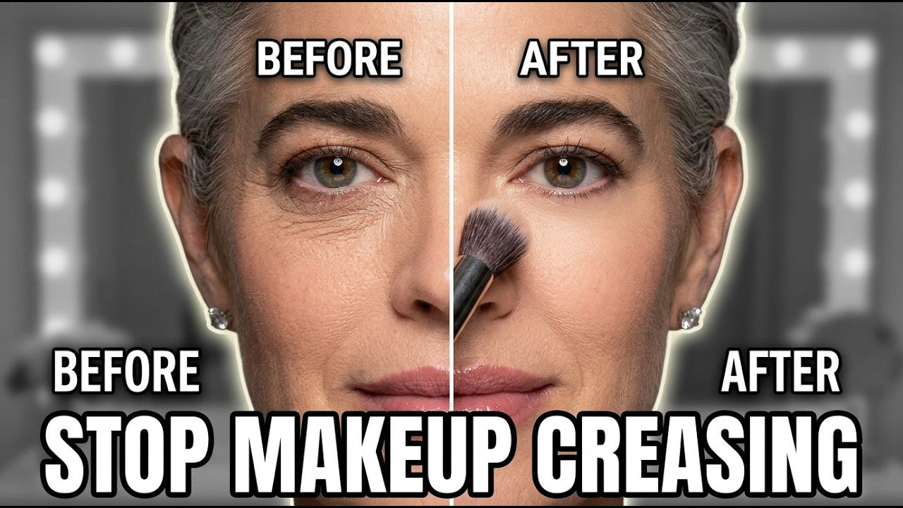Nikol Johnson demonstrating skin prep and technique to stop makeup creasing on mature skin