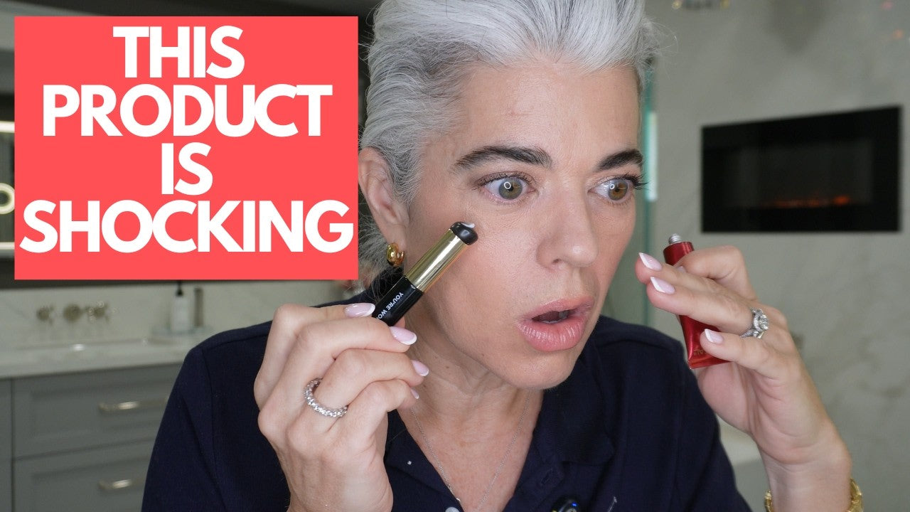 Nikol Johnson demonstrating how to minimize under-eye bags on mature skin with makeup