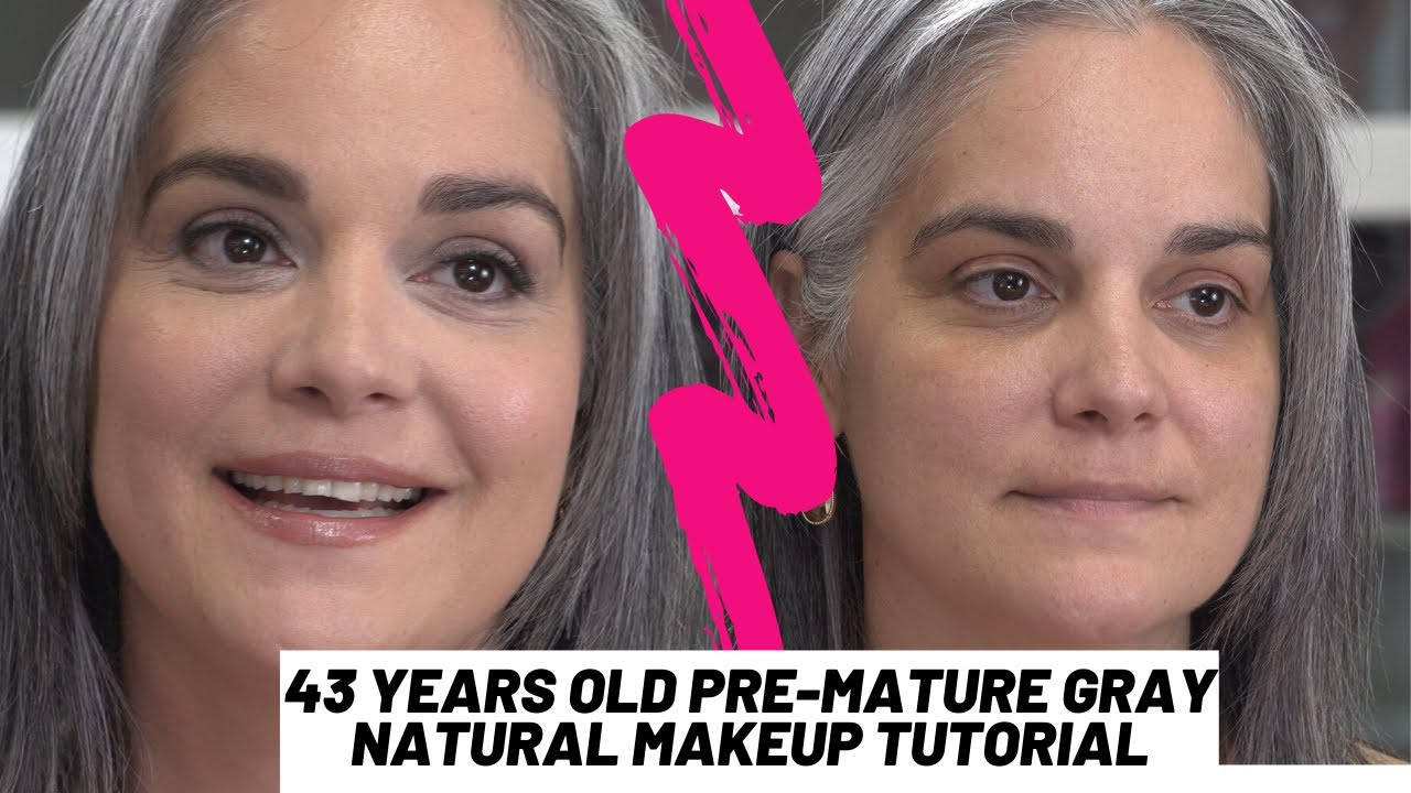 Natural makeup for premature gray hair on younger skin