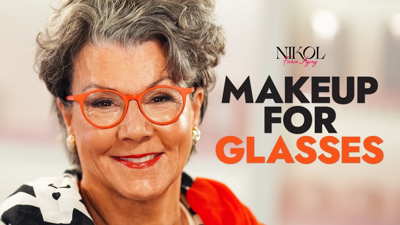 Nikol Johnson creating a makeup look for glasses wearers on Amy, 71, in the Fierce Aging Breast Cancer Awareness series