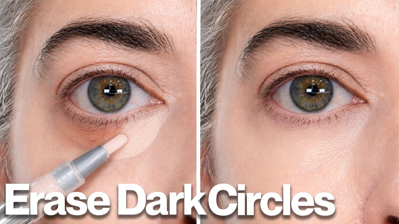 Nikol Johnson demonstrating the eraser technique to brighten dark under-eye circles on mature skin