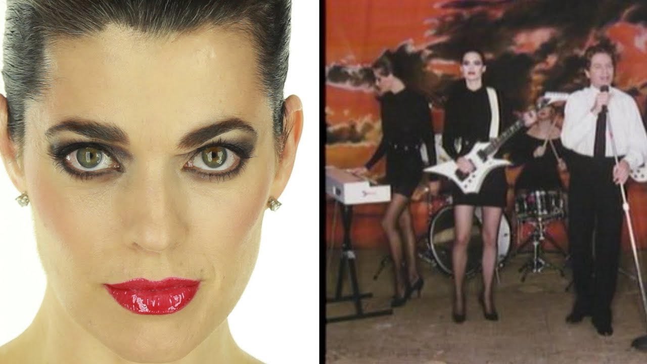 Robert Palmer Addicted to Love girls makeup look with red lip and slicked hair