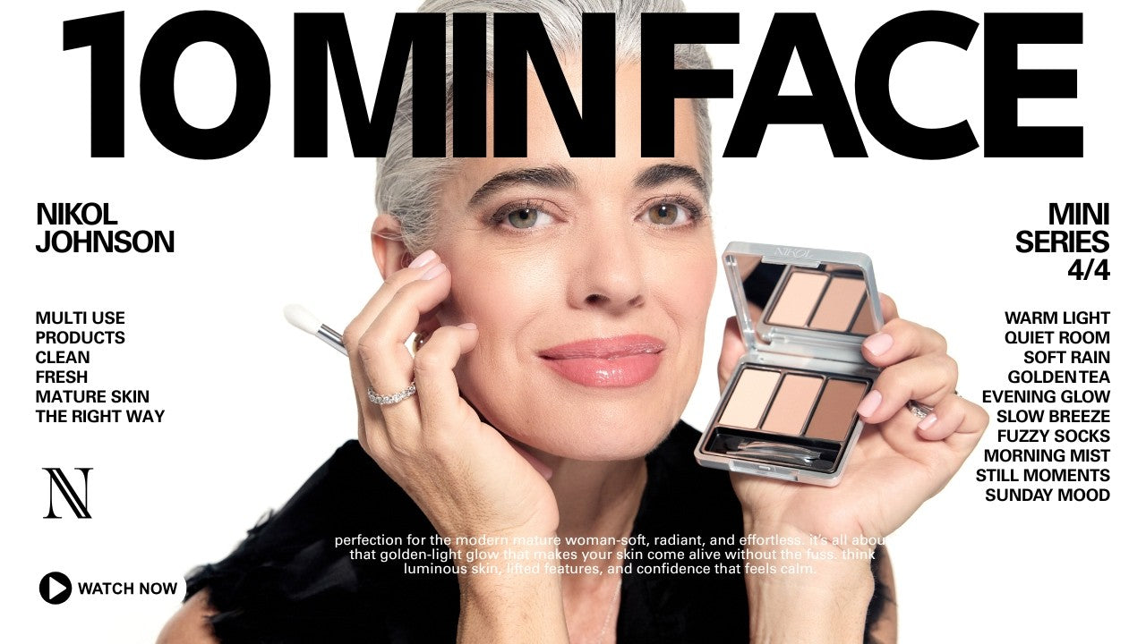 Nikol Johnson demonstrating a quick 10-minute everyday makeup routine for mature skin