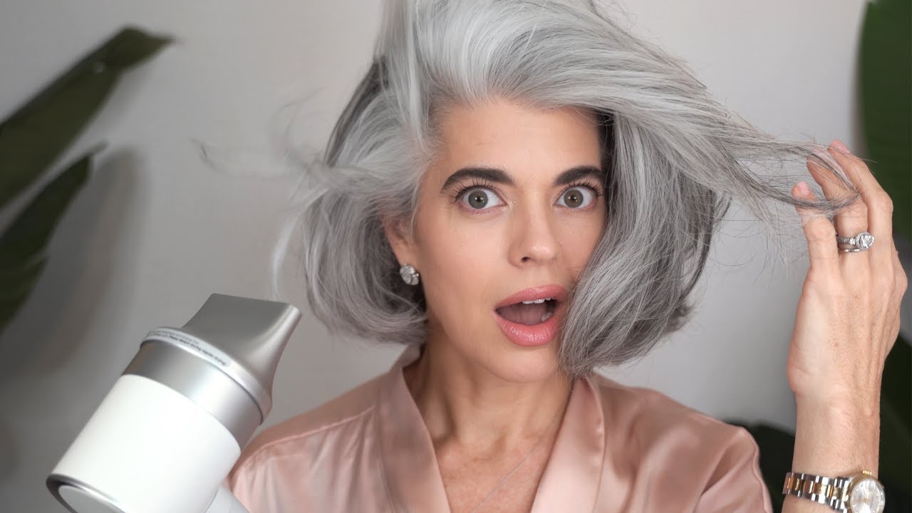 Nikol Johnson styling her short gray bob without heat damage