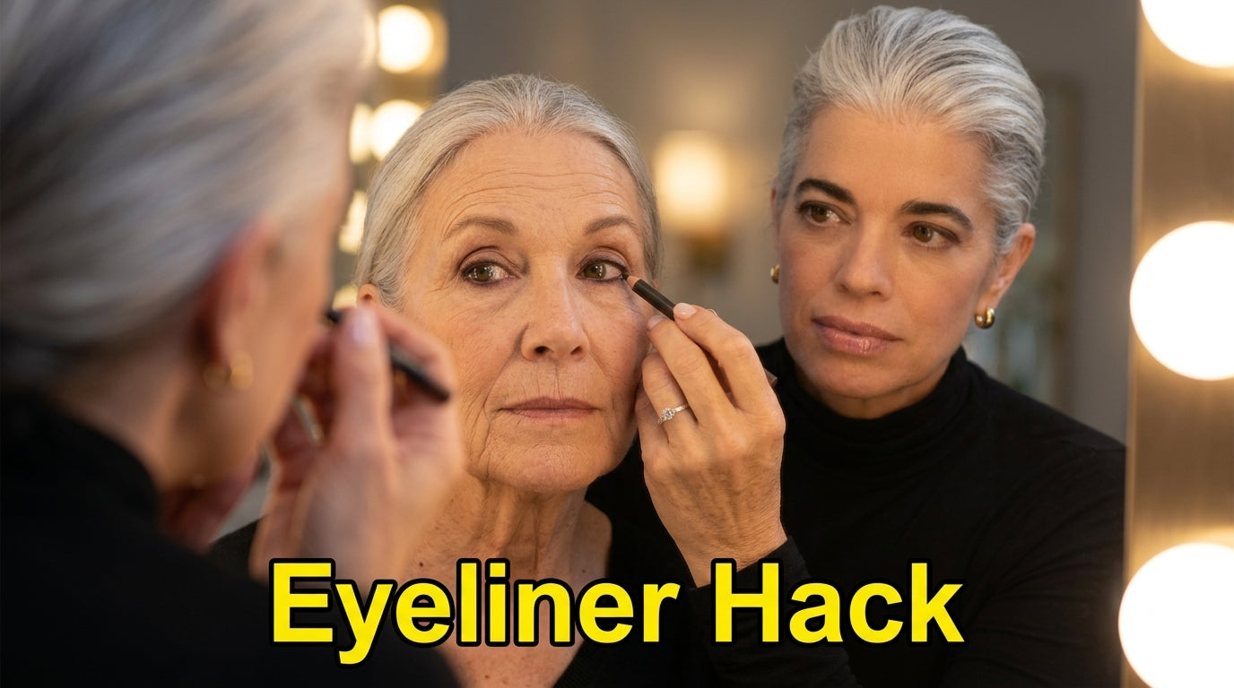 Woman over 70 with perfect eyeliner application.