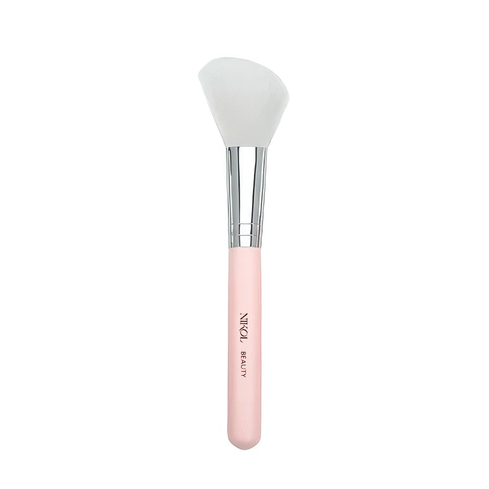 The Angled Blush/Bronzer Brush with a pink NIKOL BEAUTY handle