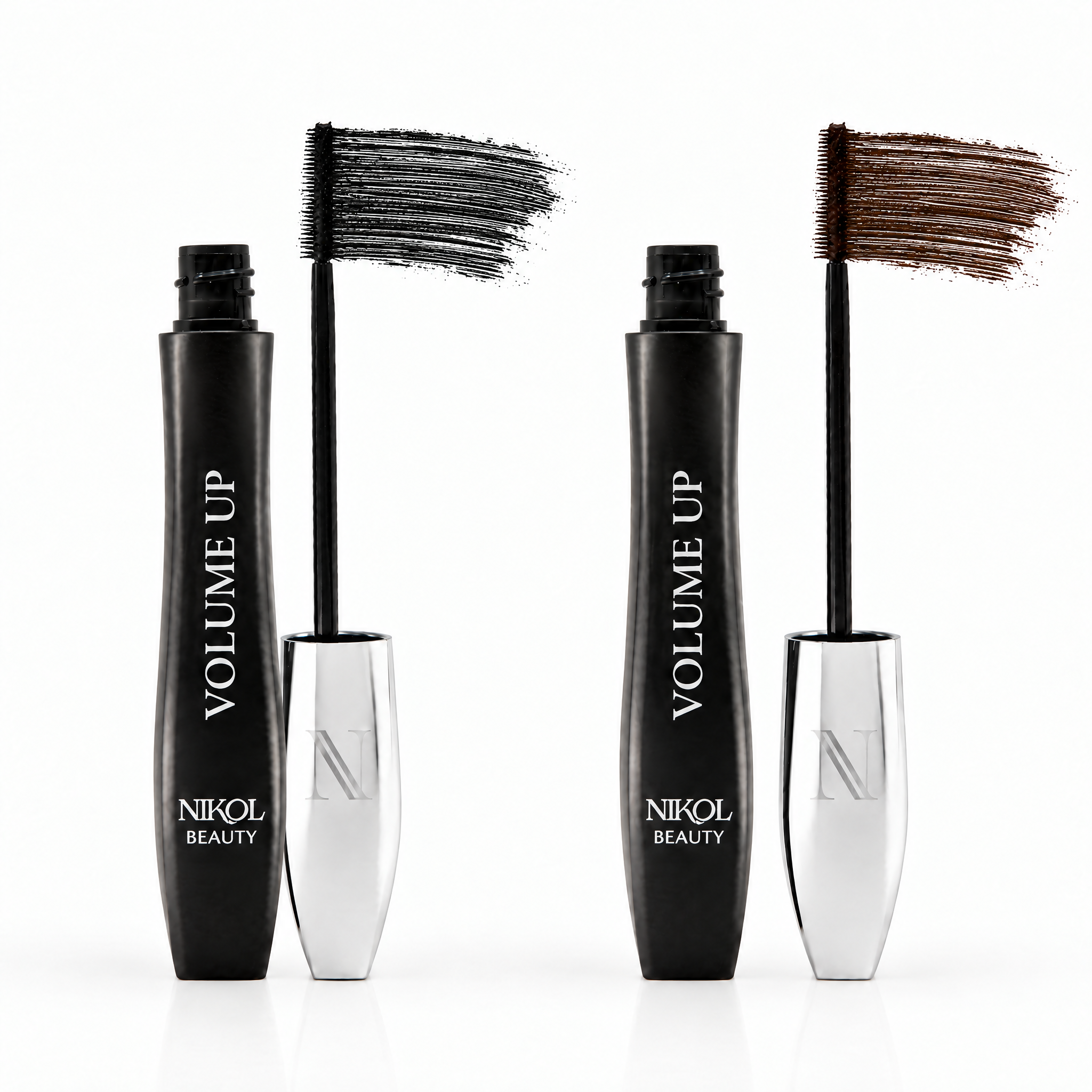 Two VOLUME UP mascaras with a swipe of each colour from the wand tips