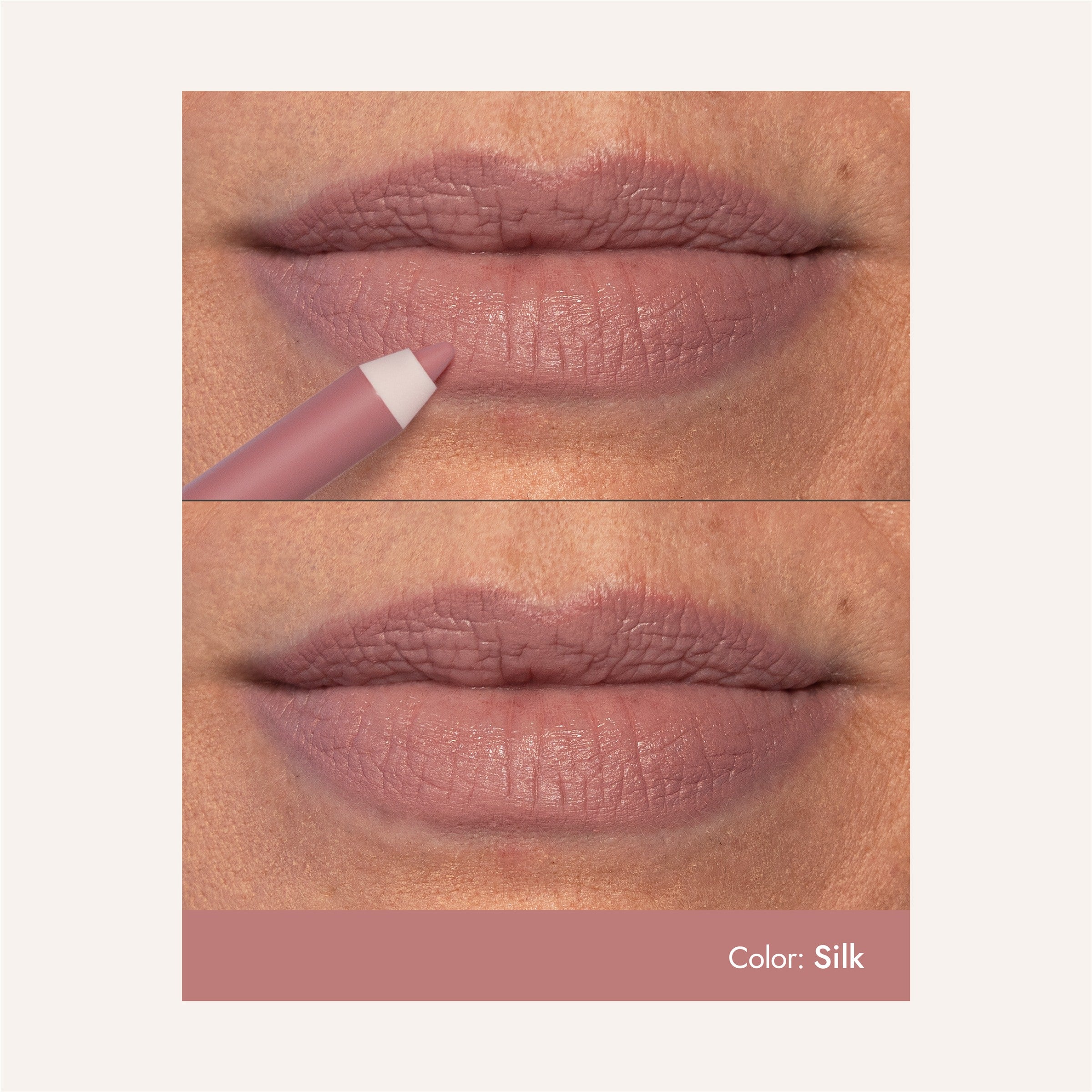 Silk WaterProof Lip Liner being applied, then shown lining mature lips